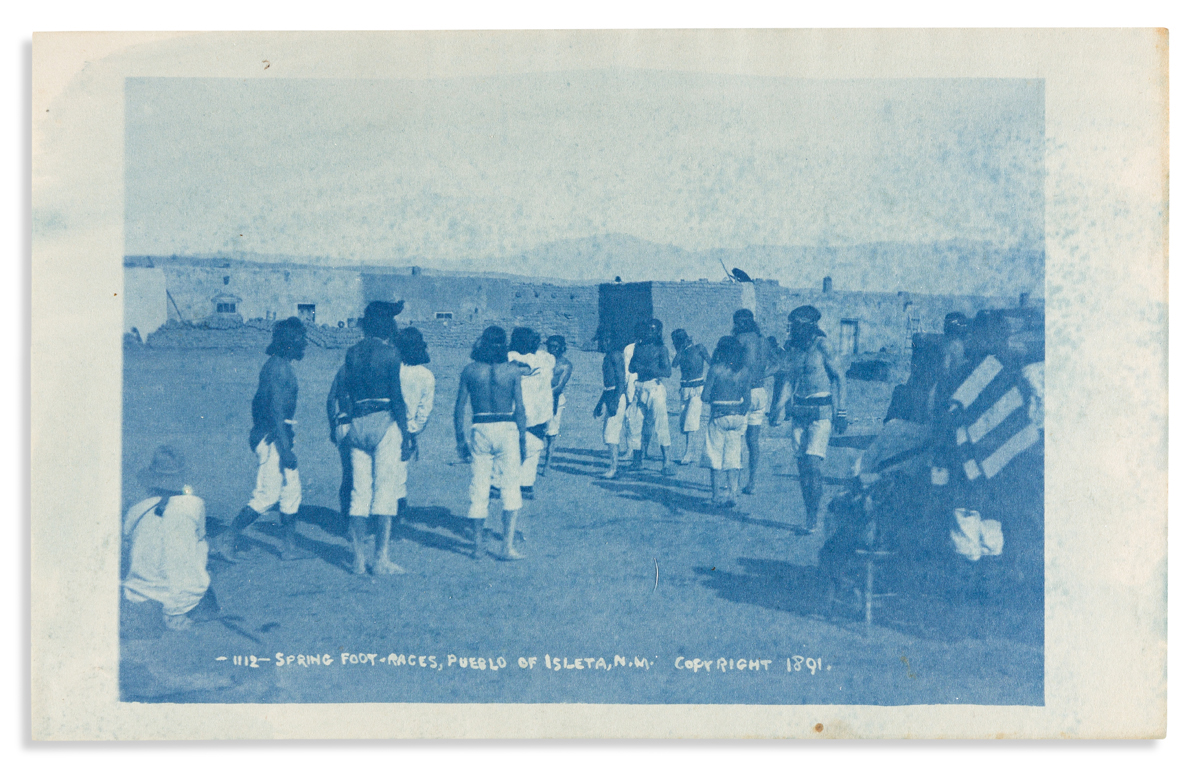 (AMERICAN INDIANS--PHOTOGRAPHS.) Charles F. Lummis. Pair of cyanotype views of New Mexico Pueblo life.